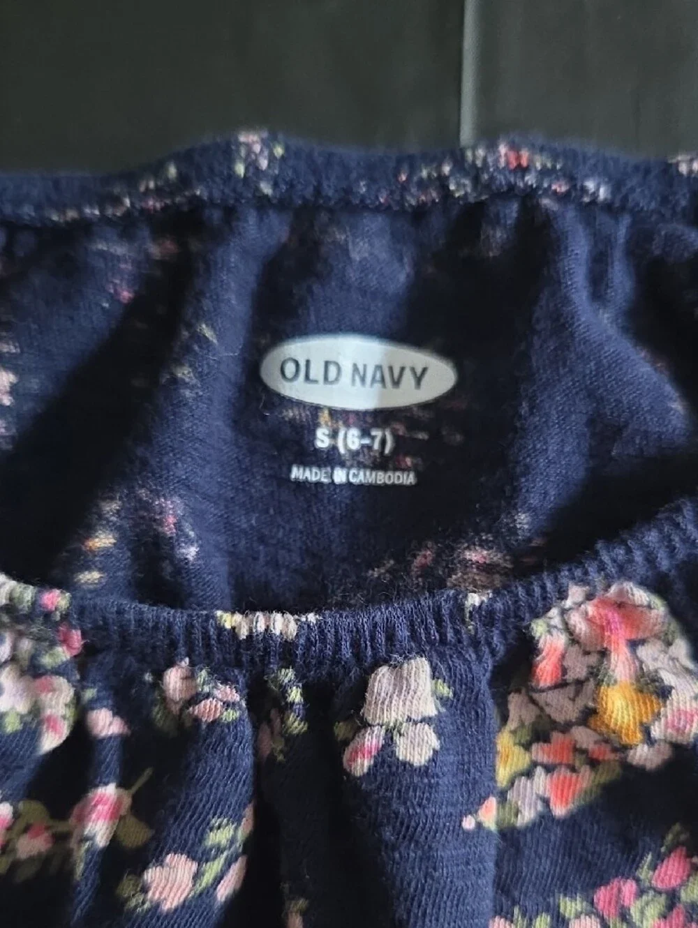 Old Navy Navy Floral Peasant Top with Pink and Yellow Flowers